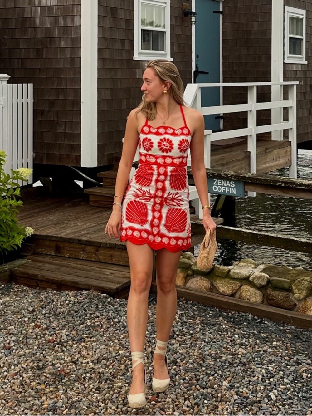 Farm Rio Red Shell Print Linen Mini Dress - Picture 4 of 5